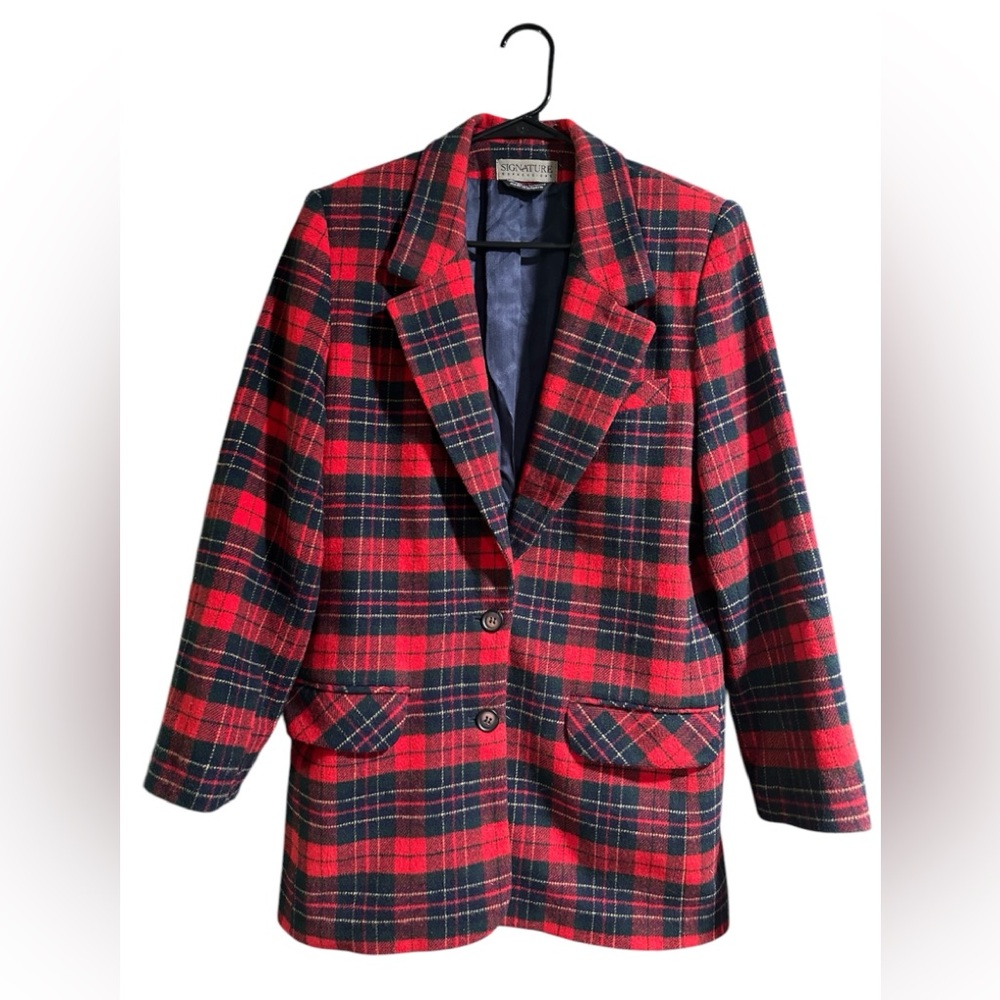 Signature Expressions Vintage Red Plaid Wool Blazer